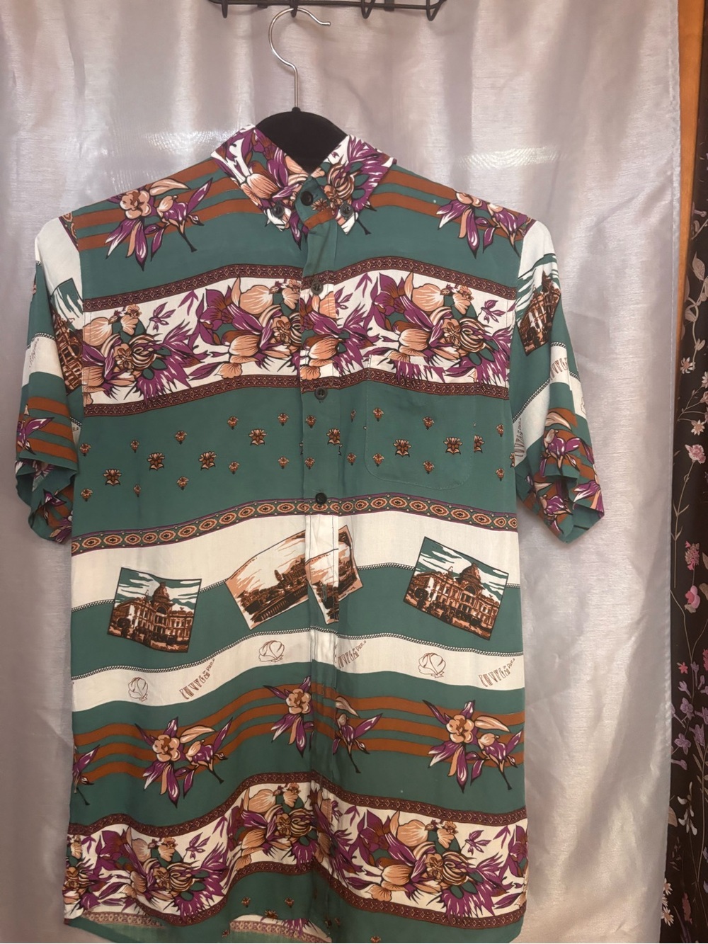 NTH Green Floral Striped Short-Sleeve Button-Up Shirt